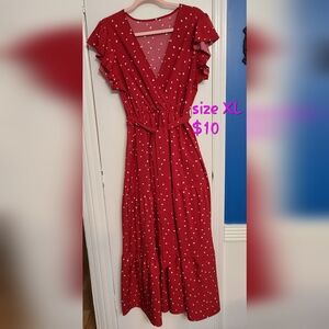Elegant Red Polka Dot Maxi Dress